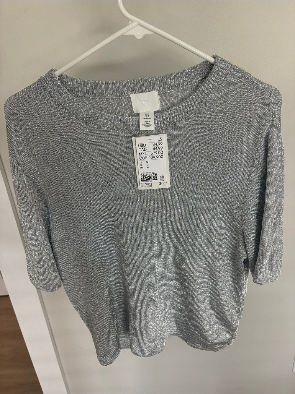 H&M Shimmery Light Silver Crewneck Sweater